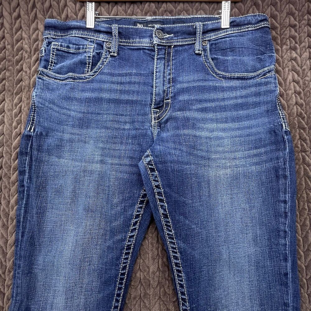 BKE Jeans Mens 38x32 Jake Blue Denim Straight Stretch Whiskered Medium Wash